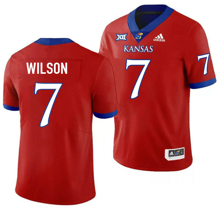 Men #7 Trevor Wilson Kansas Jayhawks College Football Jerseys Stitched Sale-Red
